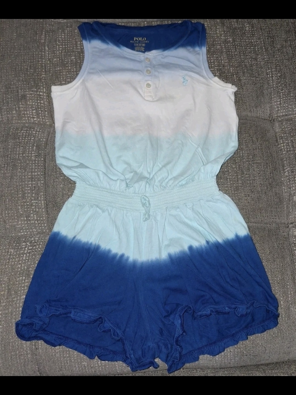 Polo by Ralph Lauren Girls Blue & White Dip-Dye Romper